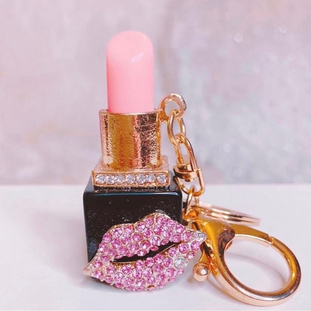 Pink and Black Lipstick Keychain Charm